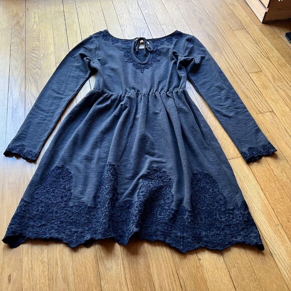 Anthropologie Saturday Sunday Size S Gray Ellie Long Sleeve Embroidered Dress - Picture 14 of 16